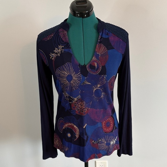Desigual Tops - DESIGUAL Long Sleeve Top - Blue and Purple Floral